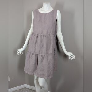 C&C California Linen Dress M Sleeveless Tiered Midi Coastal Minimalist